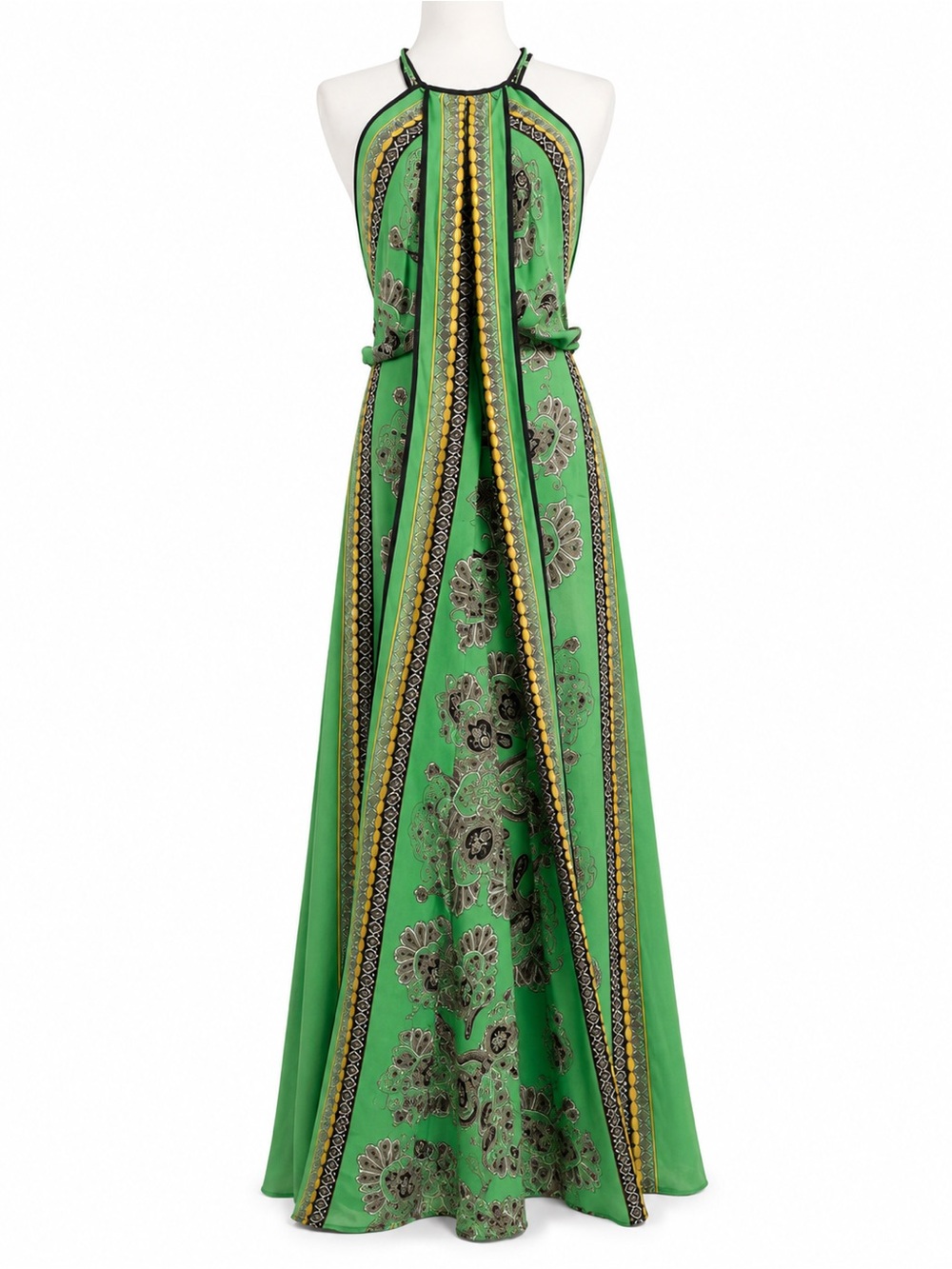 BCBGMAXAZRIA Arlenis green paisley halter maxi dress vibrant green 6 - Picture 3 of 13